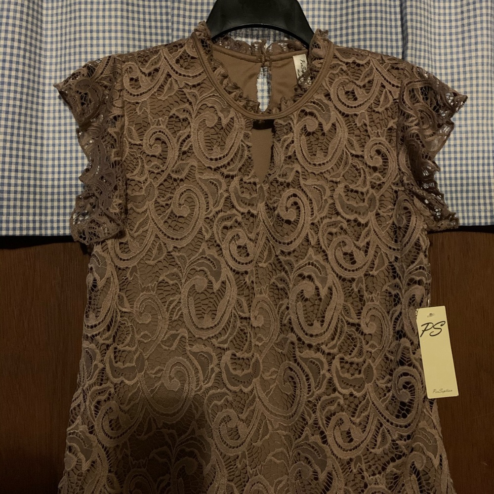 PerSeption Brown Lace Top Small NWT - Picture 3 of 12